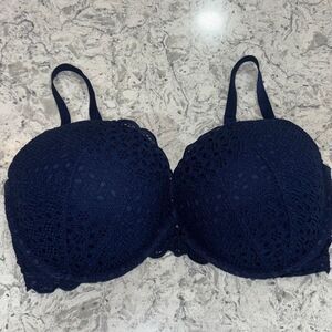 Victorias Secret Dream Angels Navy Blue Push Up Bra floral lace 38DD (E)